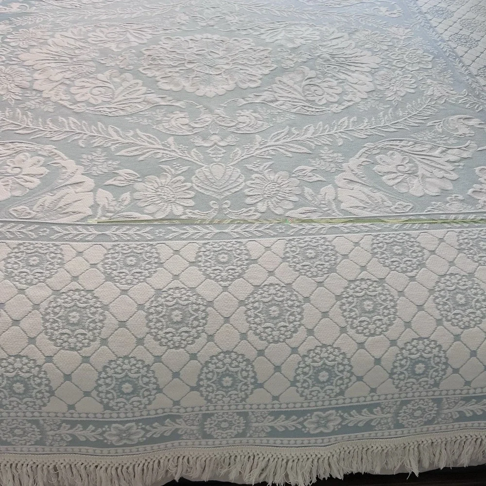 Vtg. Crown Crafts WOVEN BLUE WILLIAMSBURG Cotton FULL BEDSPREAD - 90